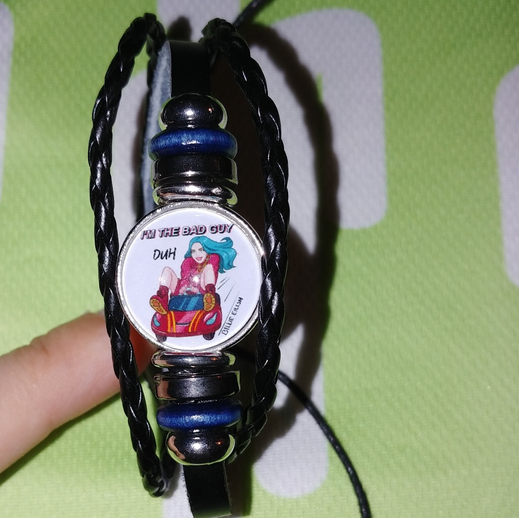 Handmade Billie Eilish Bad Guy Duh Pop Art Vegan Leather Bracelet 8$